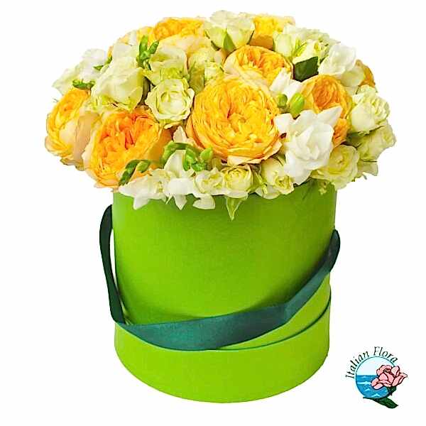 box arrangement of yellow flowers