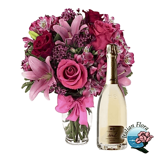 Pink bouquet with white wine